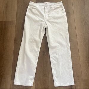 Eileen Fisher Women 12 White Straight Wide Leg High Rise Cotton Jeans Waist 34